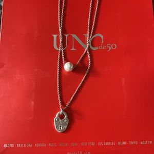 Uno de 50 double chain pearl + heart lock